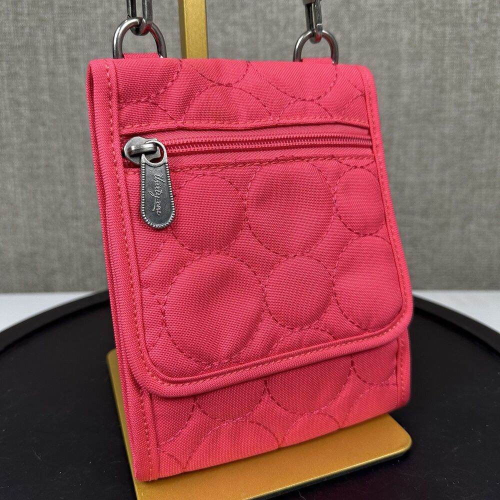 Thirty-One Crossbody Wallet Purse Pink Vary You Quilted Circles Travel Bag